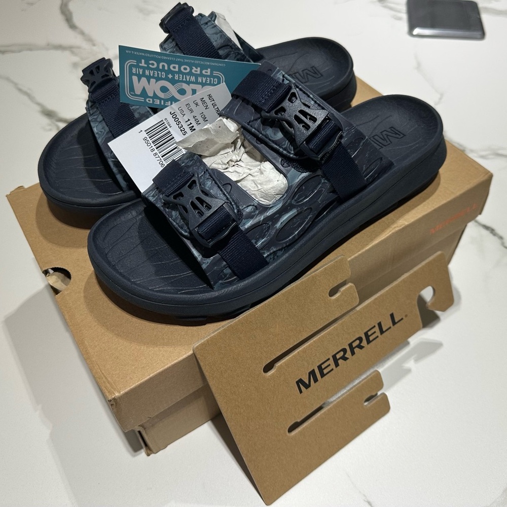 MERRELL - Men's Hut Ultra Wrap Slides - Navy Men Size 11